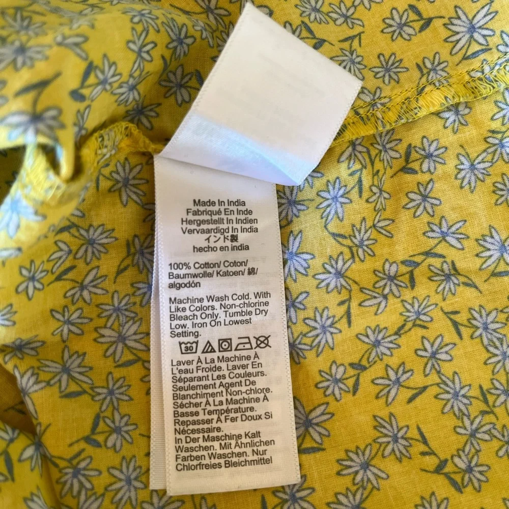 J. Crew Yellow Floral Top with Ruffle Detail boho babydoll ruffle sleeves - Picture 6 of 7